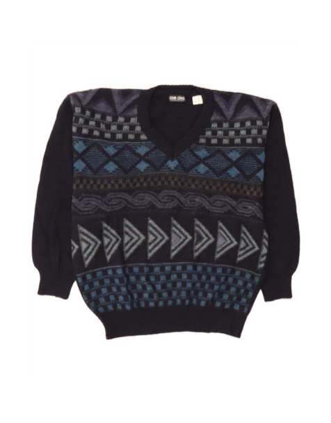 Vintage V-neck Jumper Sweater It 54 XL In Blue Fair Isle - view 1