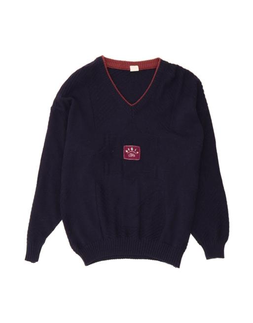 Vintage V-neck Jumper Sweater It 54 XL In Blue