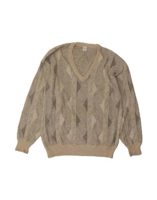 Vintage V-neck Jumper Sweater It 54 XL In Grey Geometric