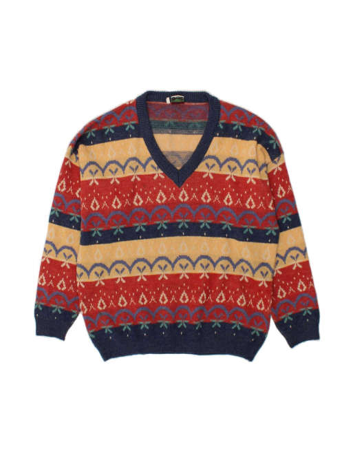 Vintage V-neck Jumper Sweater It 54 XL In Multicoloured Striped