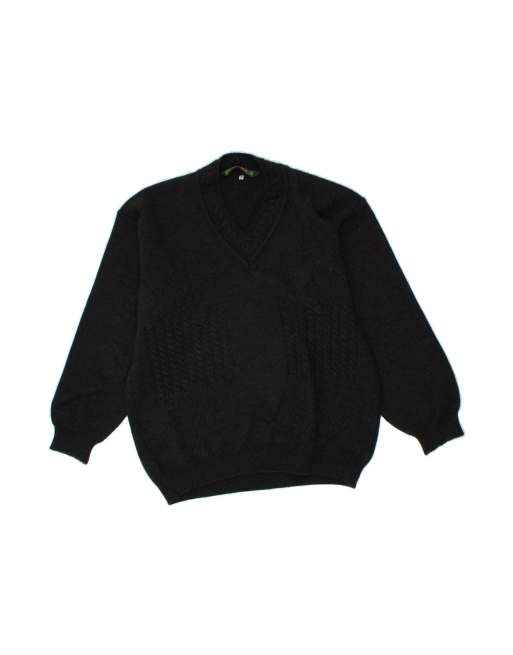 Vintage V-neck Jumper Sweater It 58 2XL In Black Argyle/diamond