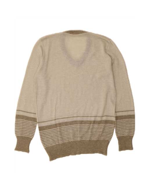 Vintage V-neck Jumper Sweater Large In Beige Striped, 2 of 4