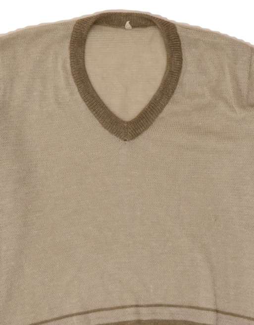 Vintage V-neck Jumper Sweater Large In Beige Striped, 3 of 4