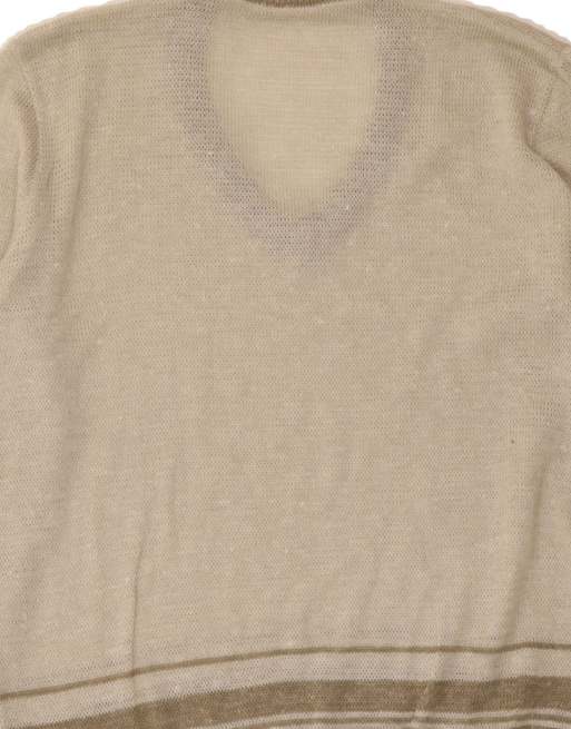 Vintage V-neck Jumper Sweater Large In Beige Striped, 4 of 4