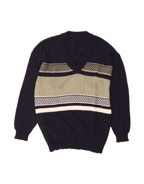 Vintage V-neck Jumper Sweater Large In Blue Colourblock - view 1