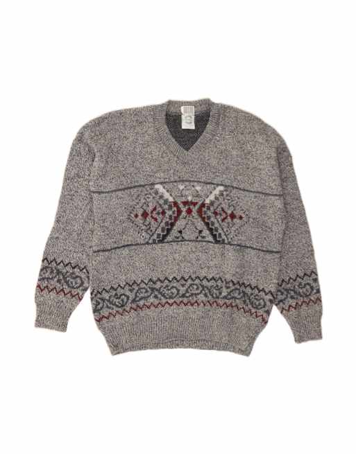 Vintage V-neck Jumper Sweater Large In Blue Fair Isle
