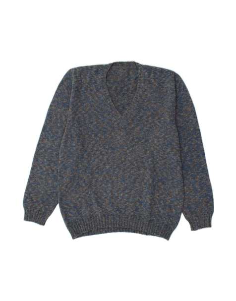 Vintage V-neck Jumper Sweater Large In Blue Flecked - view 1