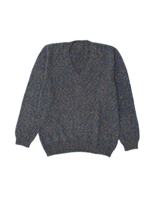 Vintage V-neck Jumper Sweater Large In Blue Flecked