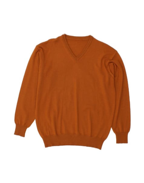 Vintage V-neck Jumper Sweater Large In Brown Merino - view 1