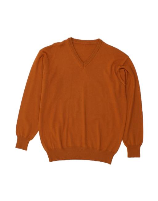 Vintage V-neck Jumper Sweater Large In Brown Merino