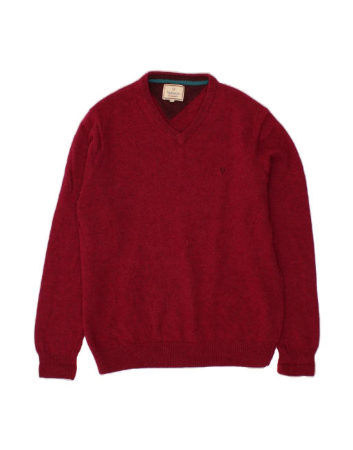 Vintage V-neck Jumper Sweater Large In Burgundy