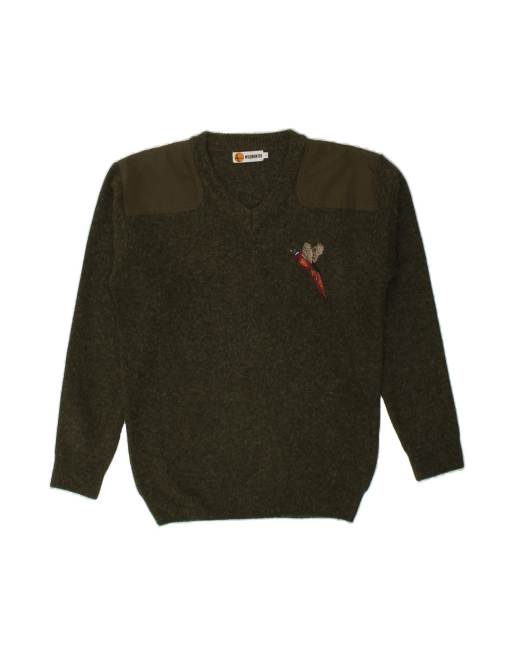 Vintage V-neck Jumper Sweater Large In Green Flecked