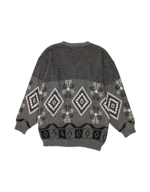 Vintage V-neck Jumper Sweater Large In Grey Fair Isle, 2 of 4