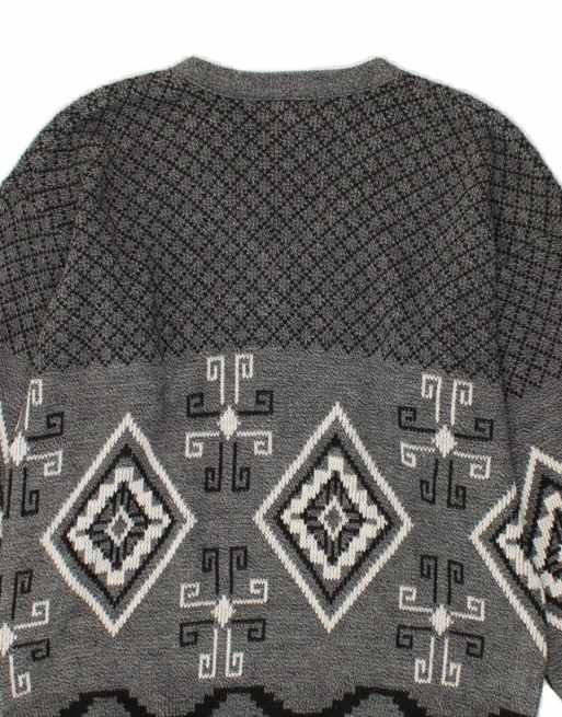 Vintage V-neck Jumper Sweater Large In Grey Fair Isle, 4 of 4