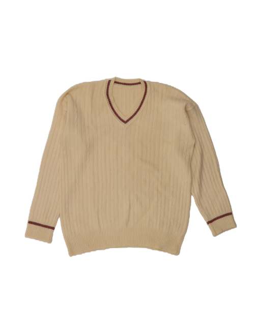 Vintage V-neck Jumper Sweater Large In Off In White