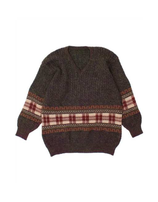 Vintage V-neck Jumper Sweater Large In Purple Check