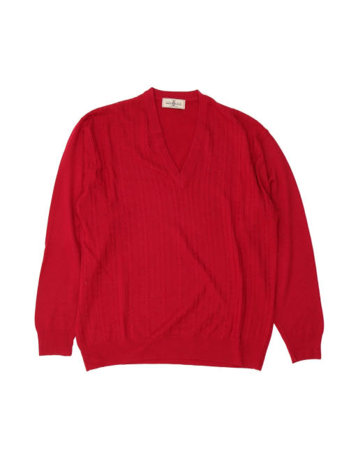 Vintage V-neck Jumper Sweater Large In Red Wool
