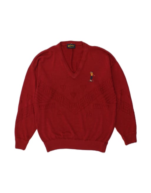Vintage V-neck Jumper Sweater Large In Red