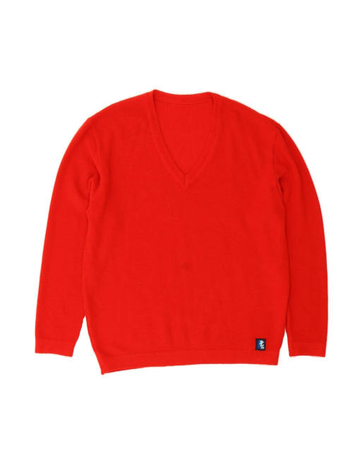 Vintage V-neck Jumper Sweater Large In Red