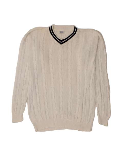 Vintage V-neck Jumper Sweater Large In White - view 1