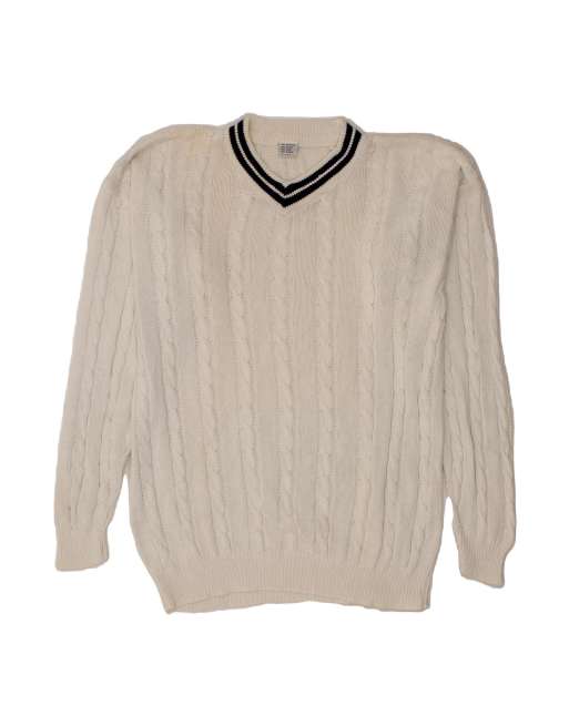 Vintage V-neck Jumper Sweater Large In White