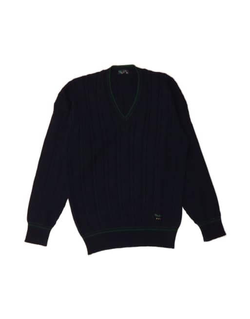 Vintage V-neck Jumper Sweater Medium In Blue Wool