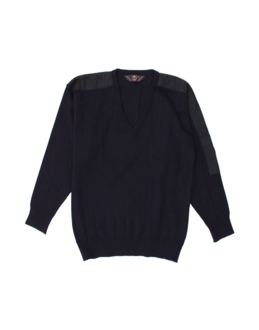 Vintage V-neck Jumper Sweater Medium In Blue Wool