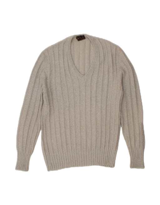 Vintage V-neck Jumper Sweater Medium In Grey Flecked