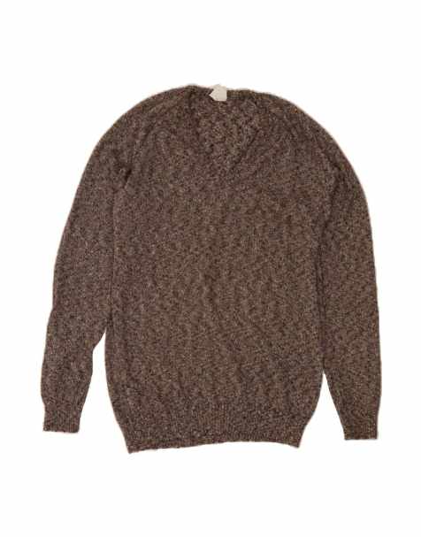 Vintage V-neck Jumper Sweater Medium In Grey Flecked - view 1