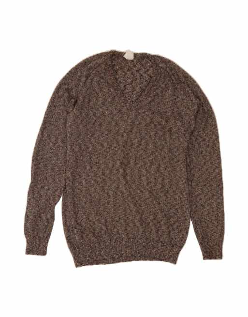 Vintage V-neck Jumper Sweater Medium In Grey Flecked