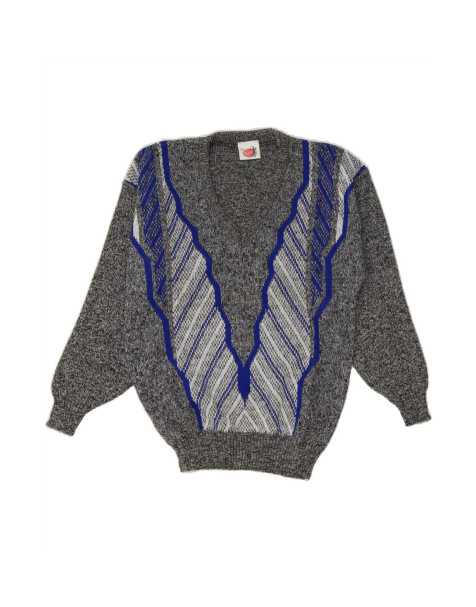 Vintage V-neck Jumper Sweater Medium In Grey Flecked - view 1