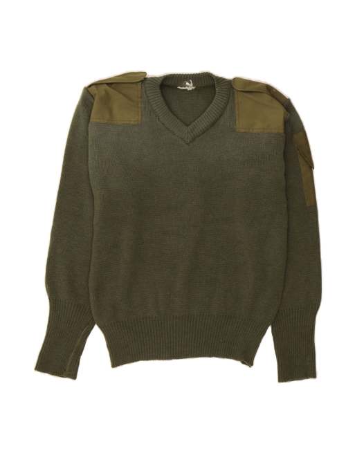 Vintage V-neck Jumper Sweater Medium In Khaki