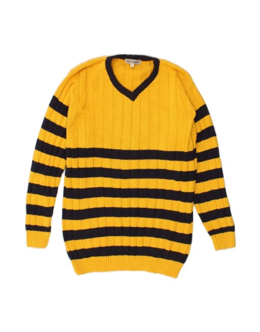 Vintage V-neck Jumper Sweater Medium In Yellow Striped