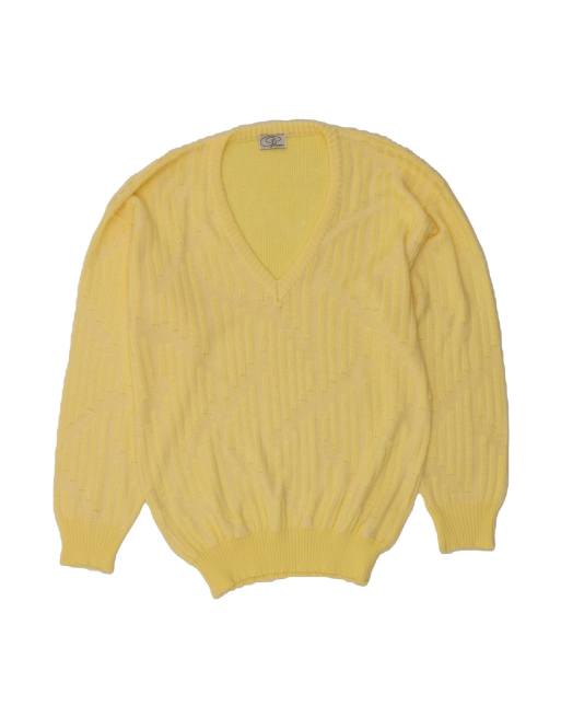 Vintage V-neck Jumper Sweater Medium In Yellow