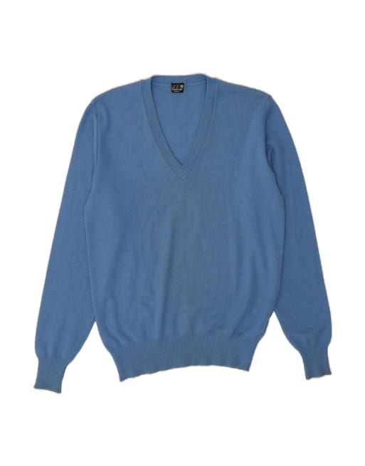 Vintage V-neck Jumper Sweater Small In Blue Wool
