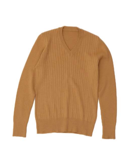 Vintage V-neck Jumper Sweater UK 10 Small In Brown