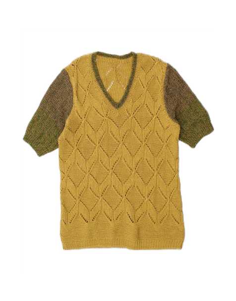 Vintage V-neck Jumper Sweater UK 10 Small In Yellow Argyle/diamond - view 1