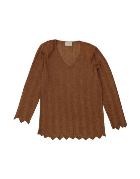 Vintage V-neck Jumper Sweater UK 12 Medium In Brown Flecked - view 1
