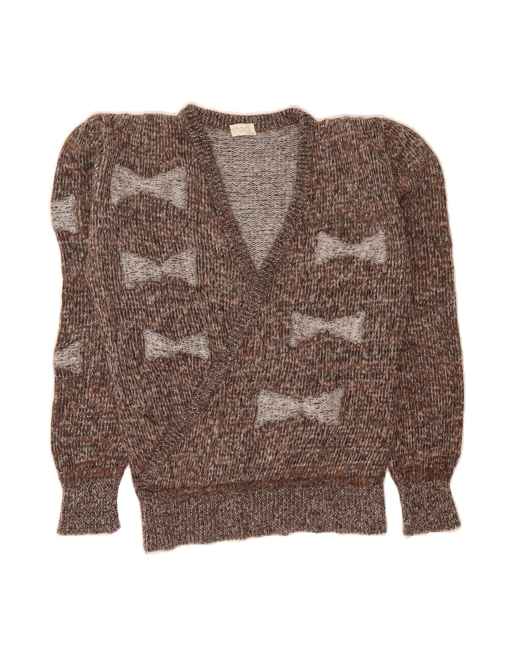Vintage V-neck Jumper Sweater UK 12 Medium In Brown Geometric
