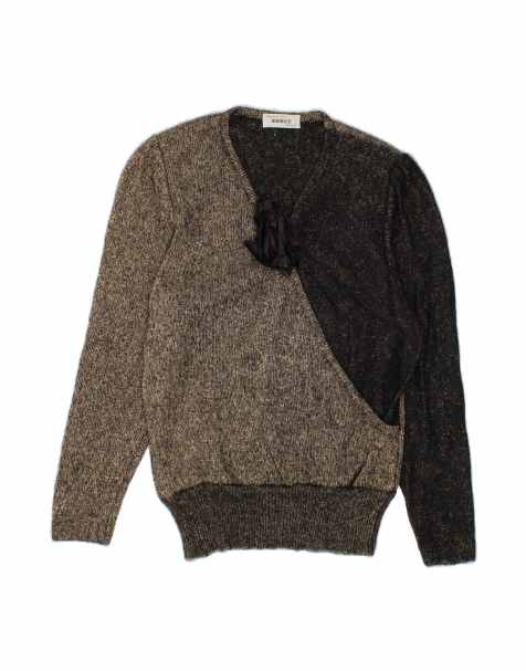 Vintage V-neck Jumper Sweater UK 12 Medium In Grey Colourblock - view 1