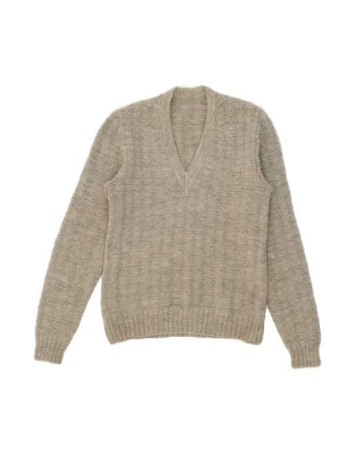 Vintage V-neck Jumper Sweater UK 12 Medium In Grey