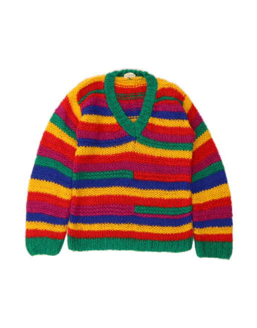 Vintage V-neck Jumper Sweater UK 12 Medium In Multicoloured Striped
