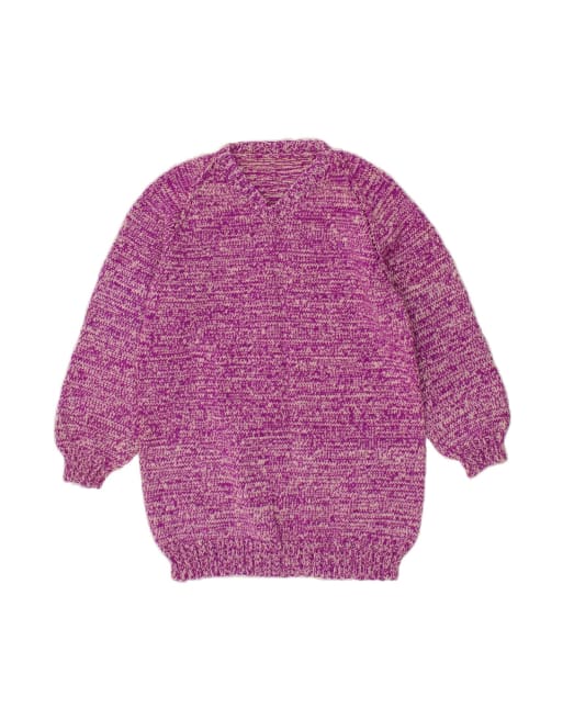 Vintage V-neck Jumper Sweater UK 12 Medium In Purple Flecked