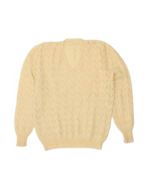 Vintage V-neck Jumper Sweater UK 14 Large In Beige - view 1