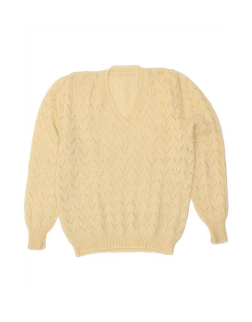 Vintage V-neck Jumper Sweater UK 14 Large In Beige