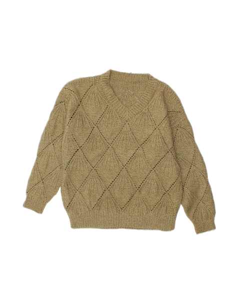 Vintage V-neck Jumper Sweater UK 14 Large In Beige - view 1