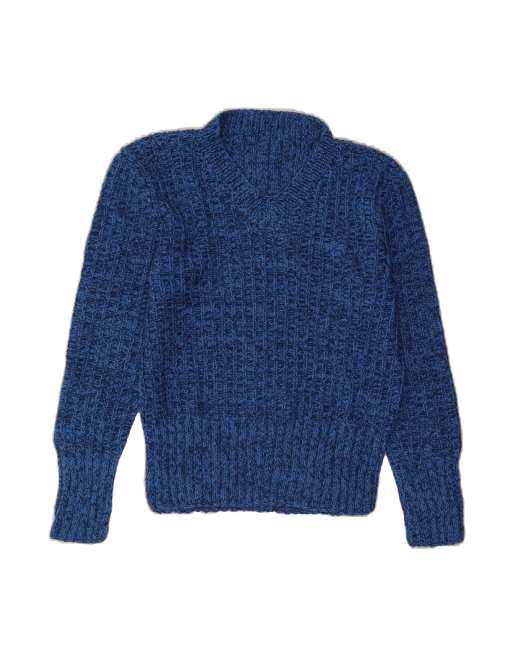 Vintage V-neck Jumper Sweater UK 14 Large In Blue Flecked