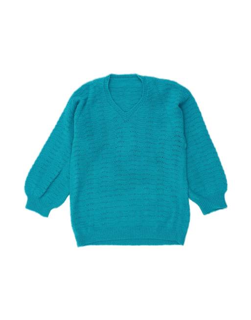 Vintage V-neck Jumper Sweater UK 14 Large In Blue