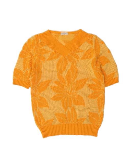 Vintage V-neck Jumper Sweater UK 14 Large In Orange Floral