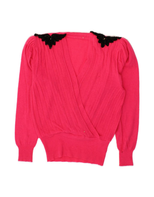 Vintage V-neck Jumper Sweater UK 14 Large In Pink
